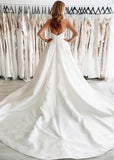 Marjorie | Ball Gown Strapless Ivory Satin Wedding Dress with Slit and Long Train