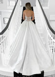 Martina | Stunning Strapless Lace Embroidered Satin Ball Gown Wedding Dress with Long Train