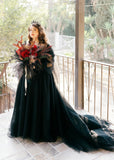 Mabel | Princess Plus Size Long Sleeve Corset Black Dress for Wedding