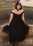 Madge | Plus Size Gothic Black Off the Shoulder Backless Wedding Dress