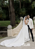 Elizabeth |White Simple Wedding Dresses Satin Strapless for Beach