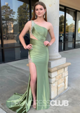 Evelyn |Mermaid Sage Green Prom Dresses Long One Shoulder with Slit