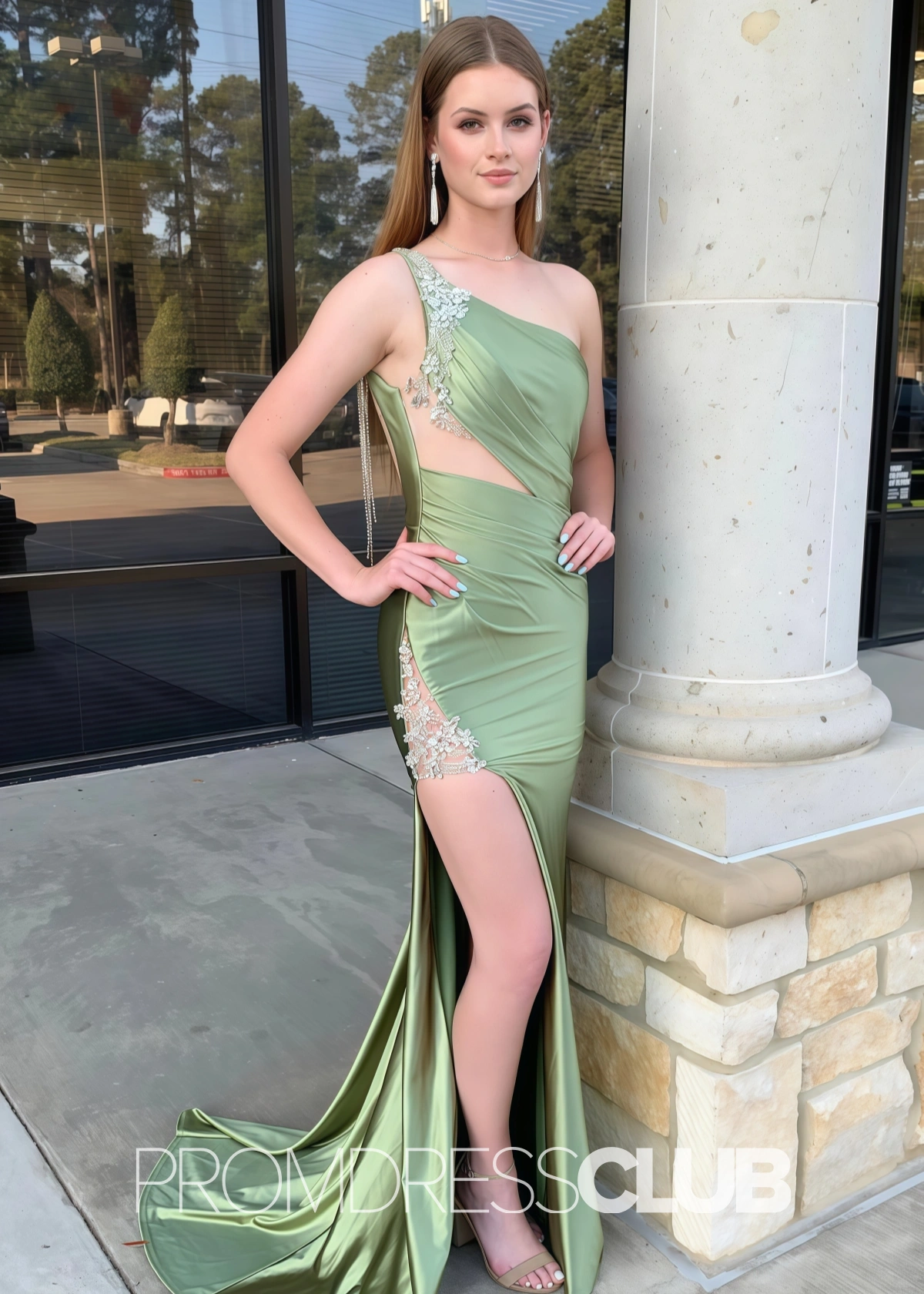 Evelyn |Mermaid Sage Green Prom Dresses Long One Shoulder with Slit