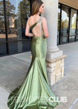 Evelyn |Mermaid Sage Green Prom Dresses Long One Shoulder with Slit