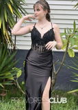 Fay |Mermaid Navy Blue Prom Dresses Long V Neck with Slit