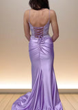 Caroline | Mermaid Lavender Satin Beaded Pleated Formal Dress