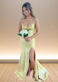 Clementine | Stunning Yellow Strapless Metallic Open Back Prom Dress with Slit Design