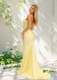 Diana | Yellow Strapless Formal Dress with Ruffles & Side Slit – Elevate Your Gala Look | Buy Pink & Yellow Formal Dresses Online