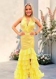 Eloise | Stunning Yellow Mermaid Ruffle Prom Dress Split – Steal the Show at Your Prom!