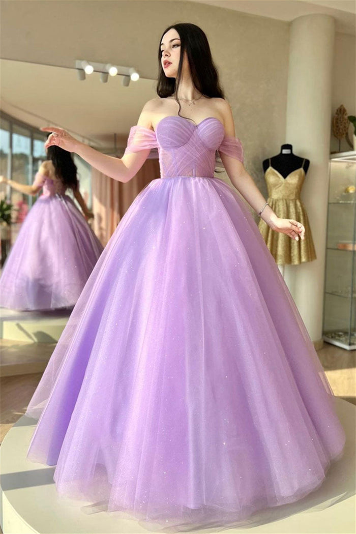 Audrey |Ball Gown Tulle Lilac Prom Dresses off the Shoulder - Purple - US0 - PromDressClub