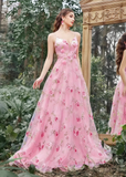 Fiona | Stunning Pink Floral Tulle A Line Corset Flower Prom Dress - Unforgettable Moments