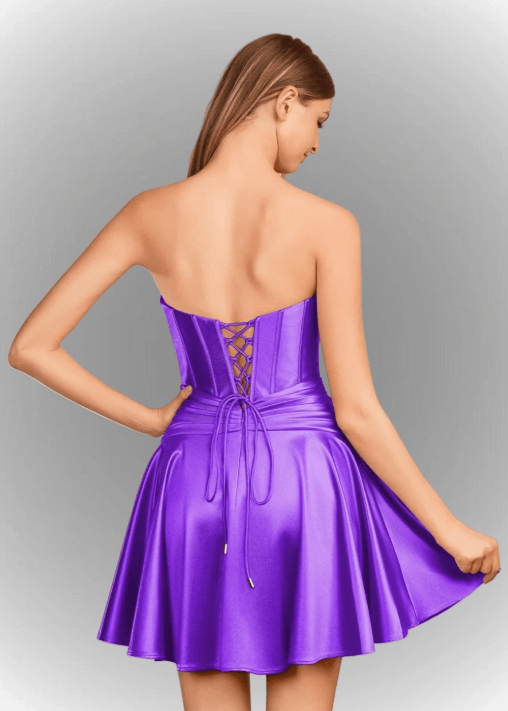 Alana | A Line Fuchsia Satin Strapless Ruched Homecoming Dress with Keyhole - Purple - PromDressClub