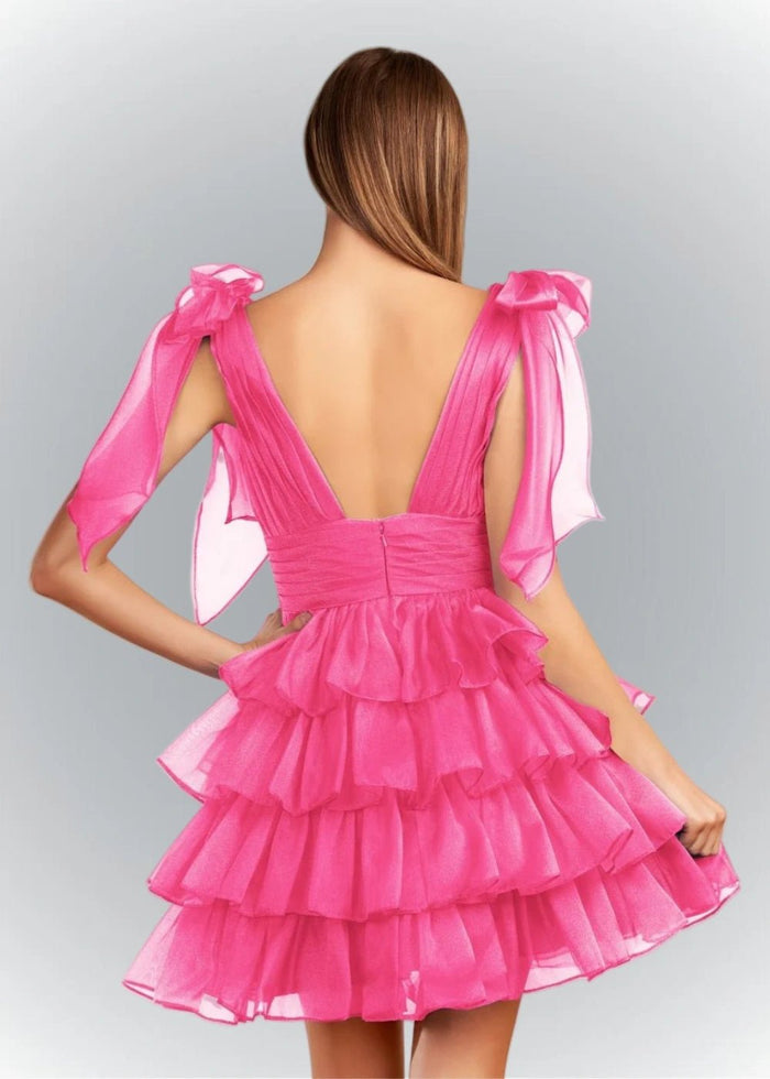 Alessia | Sexy A Line Royal Blue Tiered Ruffle Homecoming Dress with Bow - Royal Blue - PromDressClub