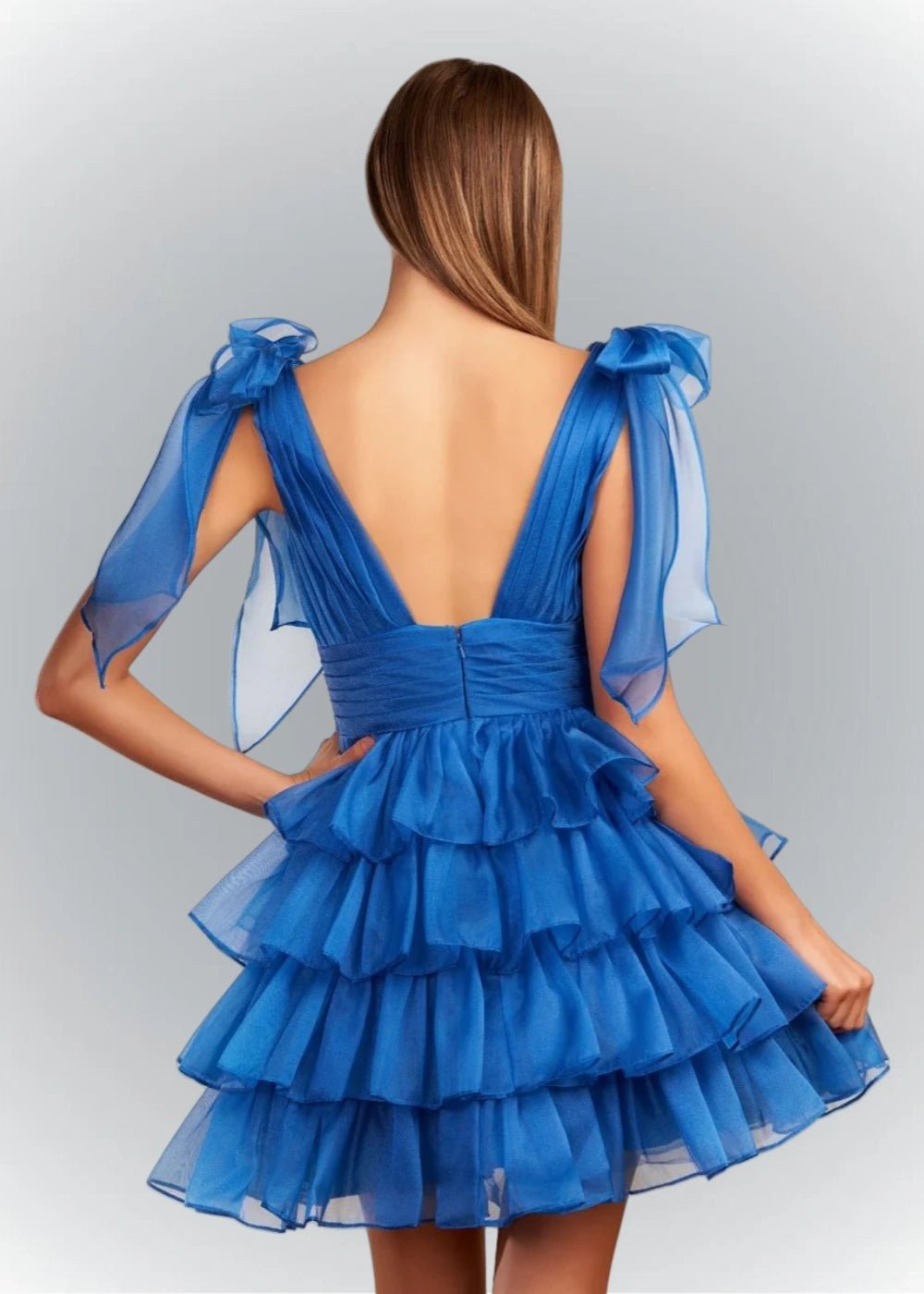 Alessia | Sexy A Line Royal Blue Tiered Ruffle Homecoming Dress with Bow - Royal Blue - PromDressClub