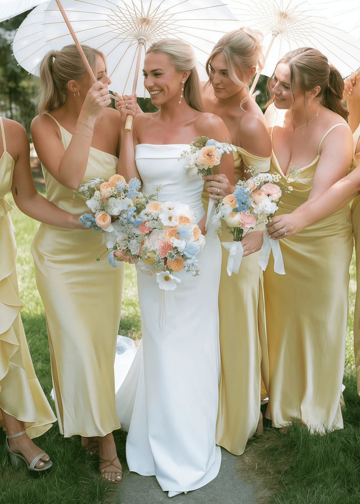 Alice | Simple Sheath Silk Satin Pale Yellow Maxi Bridesmaid Dress with Slit and Ruffles - Pale Yellow - PROMDRESS Club