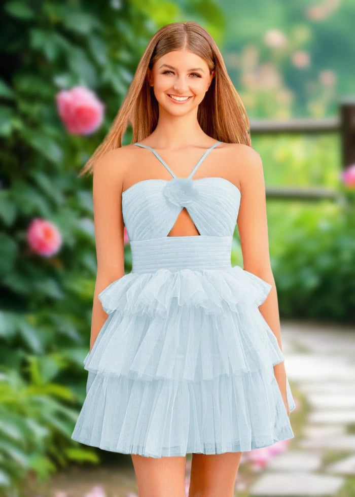 Alison | Chic A Line Orange Tulle Keyhole Short Homecoming Dress with Ruffles - Baby Blue - PromDressClub