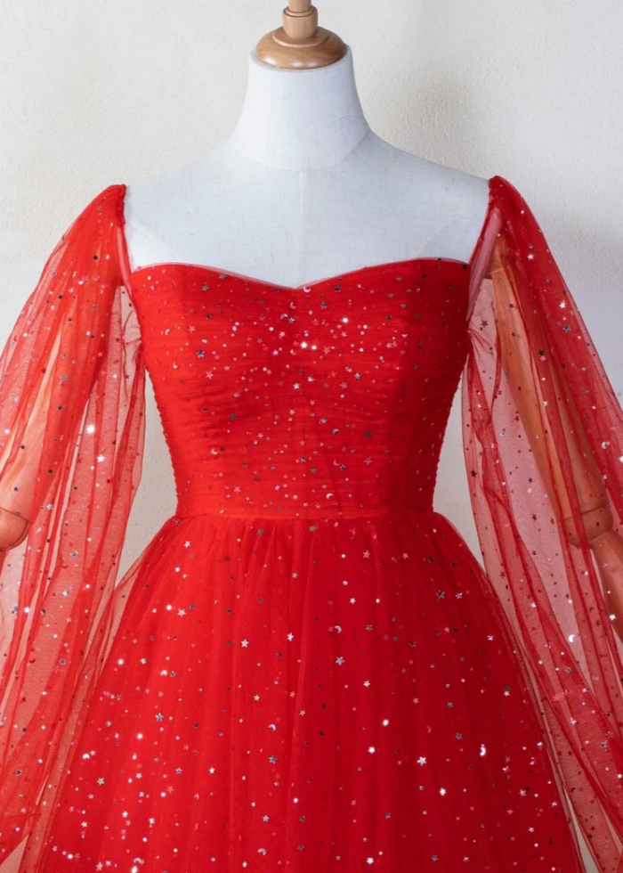 Amarynthe | Command Attention at Homecoming in a Glittering Red Tulle Dress - Red - PromDressClub