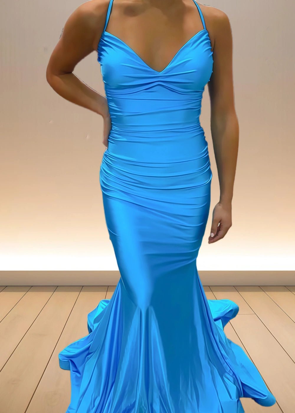 Amelia | Spaghetti Strap Pleated Mermaid Prom Dress Royal Blue - Royal Blue - PromDressClub