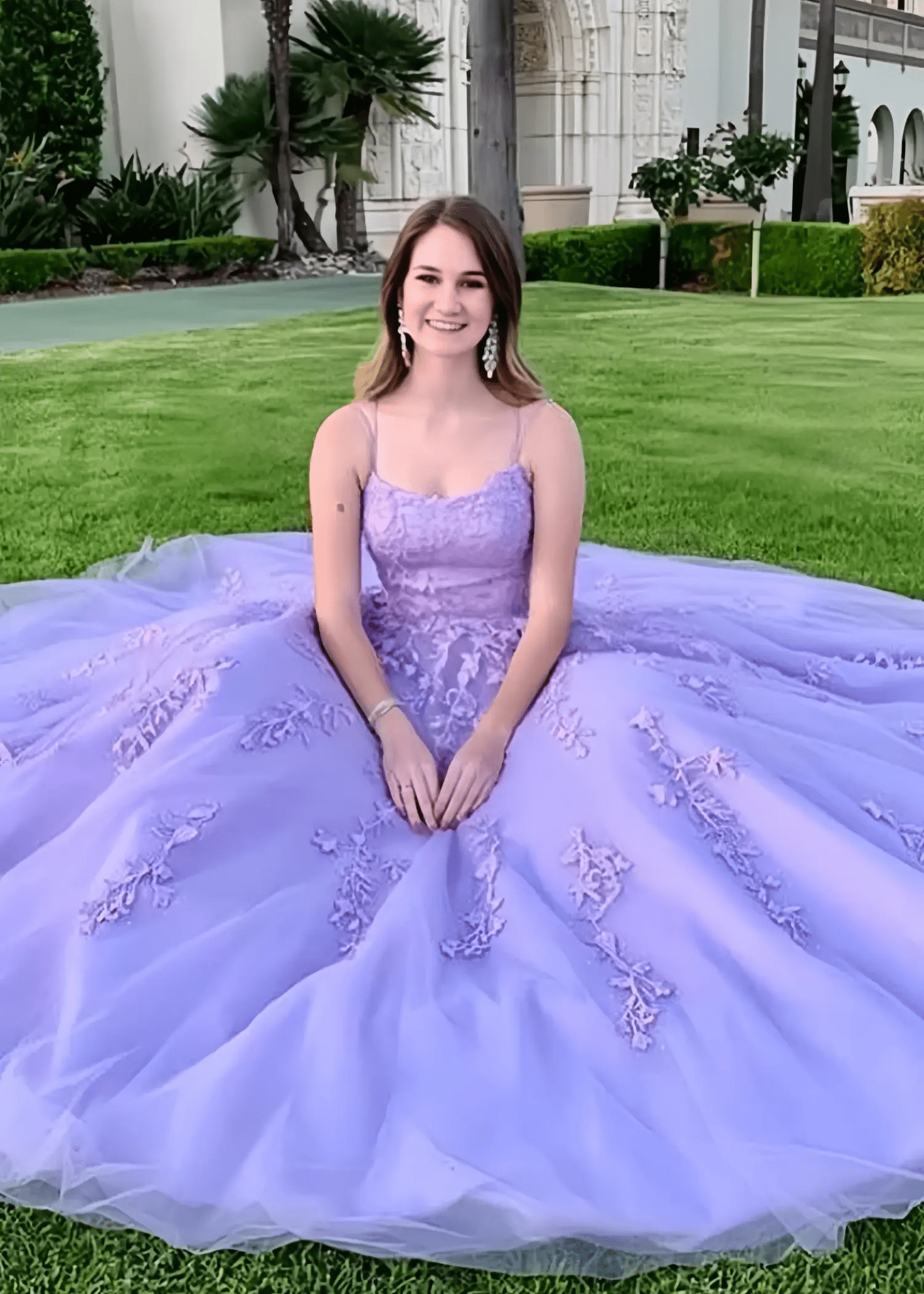 Amla |Ball Gown Royal Blue Spaghetti Straps Long Plus Size Prom Dress With 3D Flower - Purple - US0 - PromDressClub