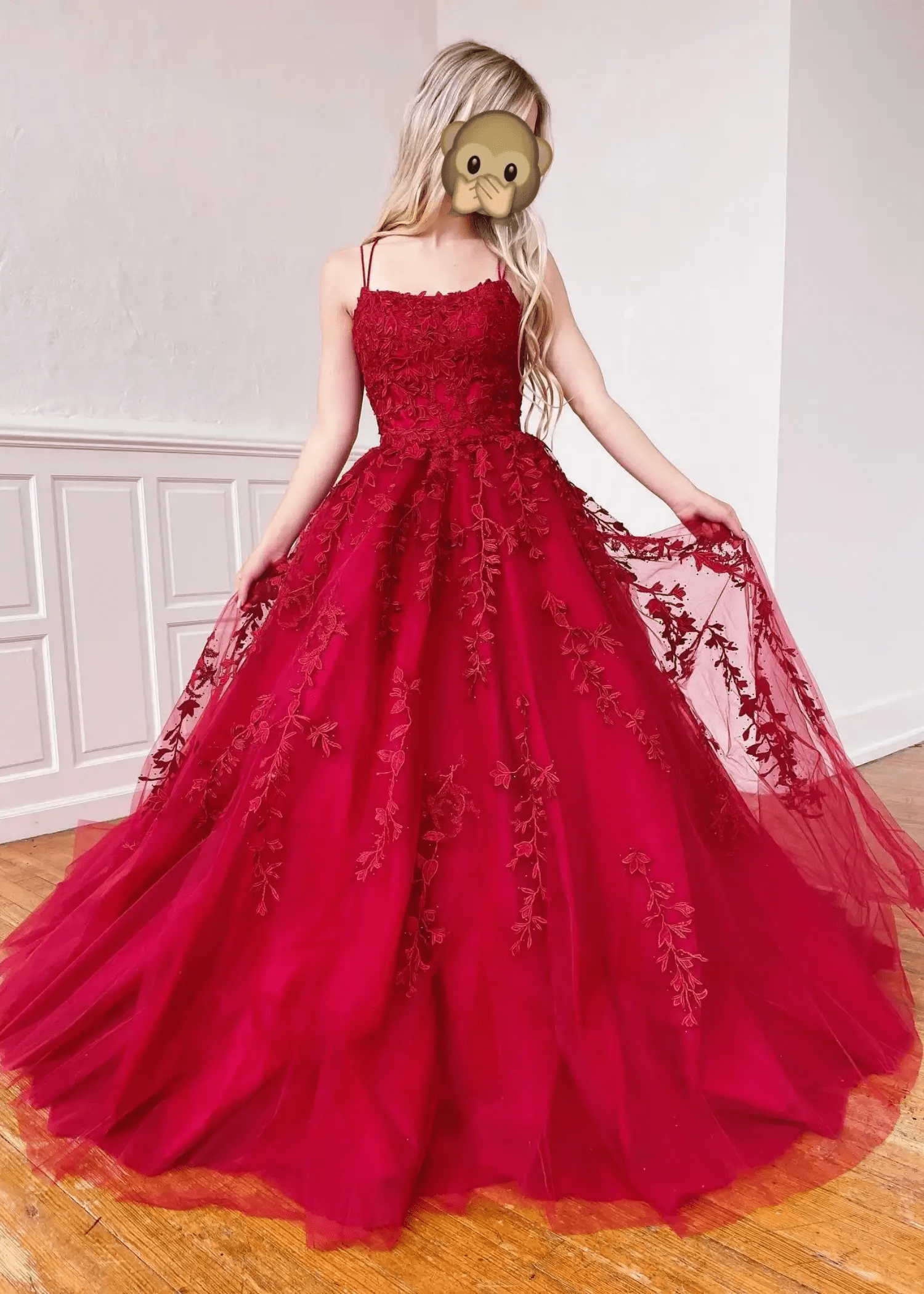 Amla |Ball Gown Royal Blue Spaghetti Straps Long Plus Size Prom Dress With 3D Flower - Red - US0 - PromDressClub