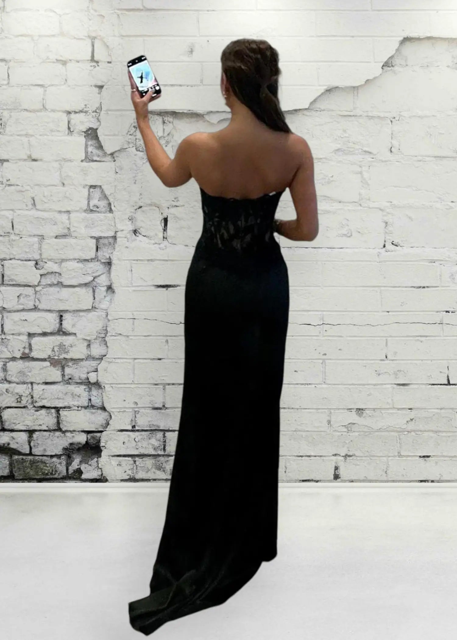 Angela |Sheath Satin Lace Sweetheart Long Black Prom Dress with Slit - Black - US0 - PromDressClub