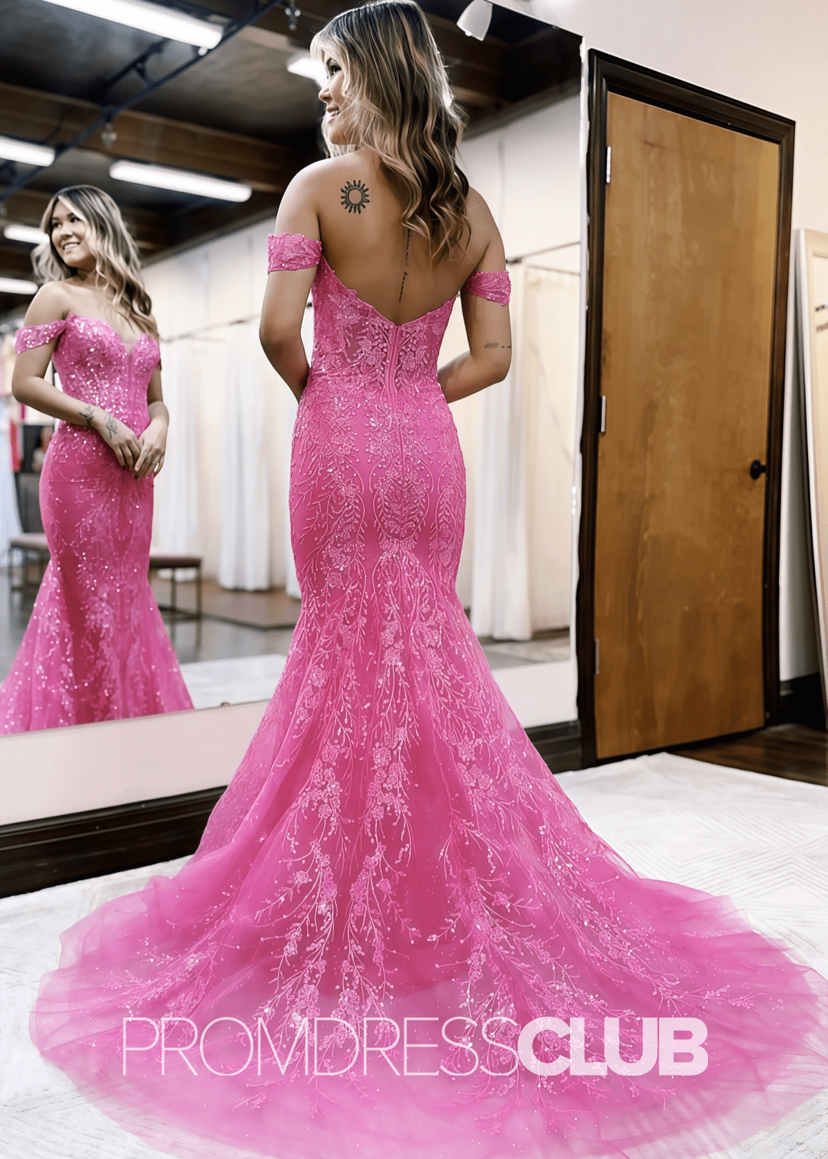 Arlene |Fuchsia Prom Dress Long Trumpet Off The Shoulder With Appliques - Fuchsia - PromDressClub