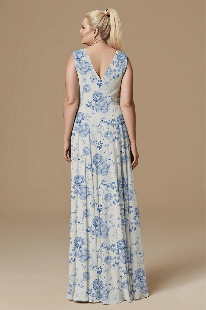 Astounding Aura Blue Floral Bridesmaid Dress: Flattering & Comfortable Wedding Wear - Blue Floral - PromDressClub