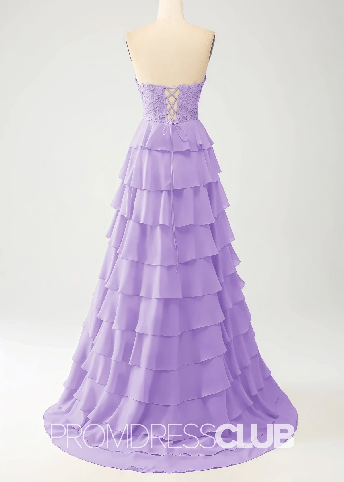 Audrey |Yellow Prom Dresses Long A - Line Chiffon Sweetheart Lace Up With Slit - Lilac - PromDressClub