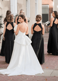 Aurora | Love In Your Eyes A - Line Backless Black Satin Maxi Bridesmaid Dress with Round Neck - Black - PROMDRESS Club