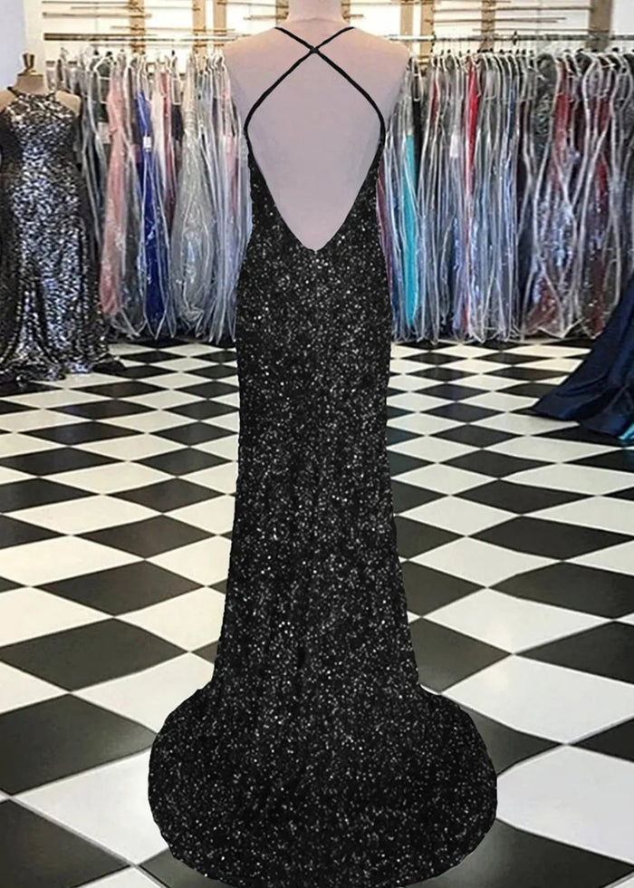 Aurora | Mermaid Long Royal Blue Prom Dress With Sequin Slit - Black - PromDressClub