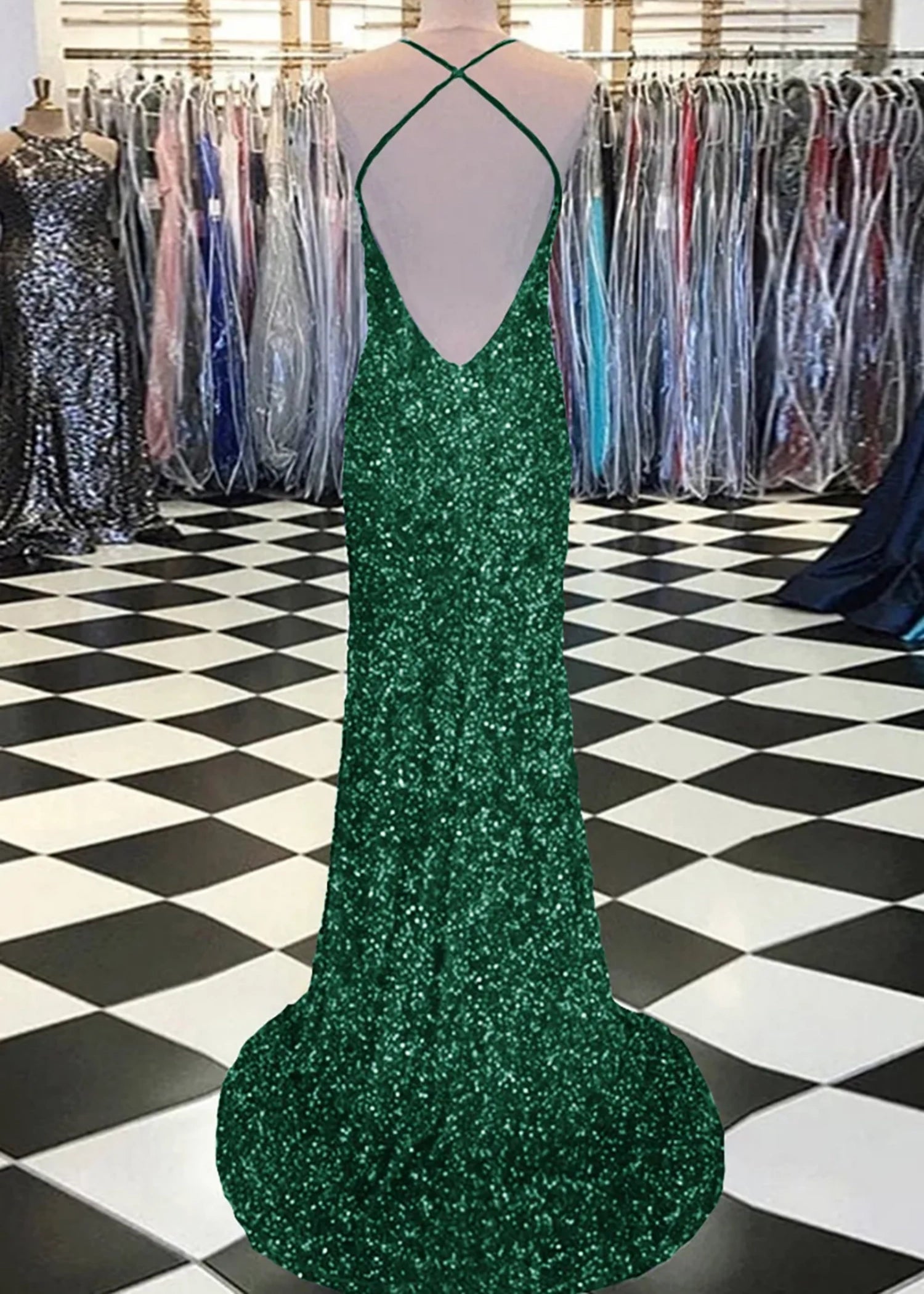 Aurora | Mermaid Long Royal Blue Prom Dress With Sequin Slit - Dark Green - US0 - PromDressClub