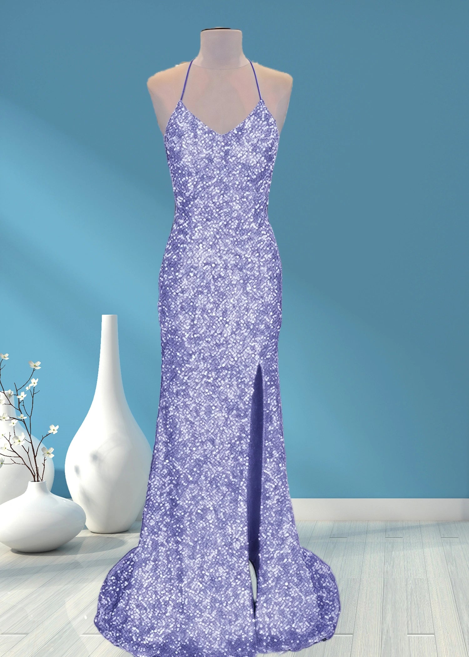 Aurora | Mermaid Long Royal Blue Prom Dress With Sequin Slit - Lavender - US0 - PromDressClub