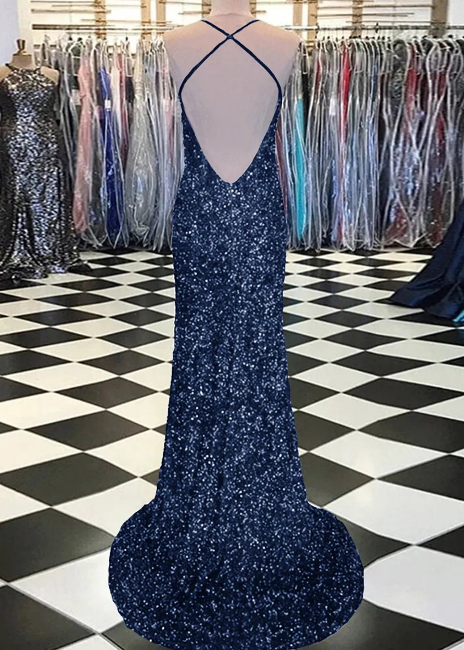 Aurora | Mermaid Long Royal Blue Prom Dress With Sequin Slit - Navy Blue - US0 - PromDressClub