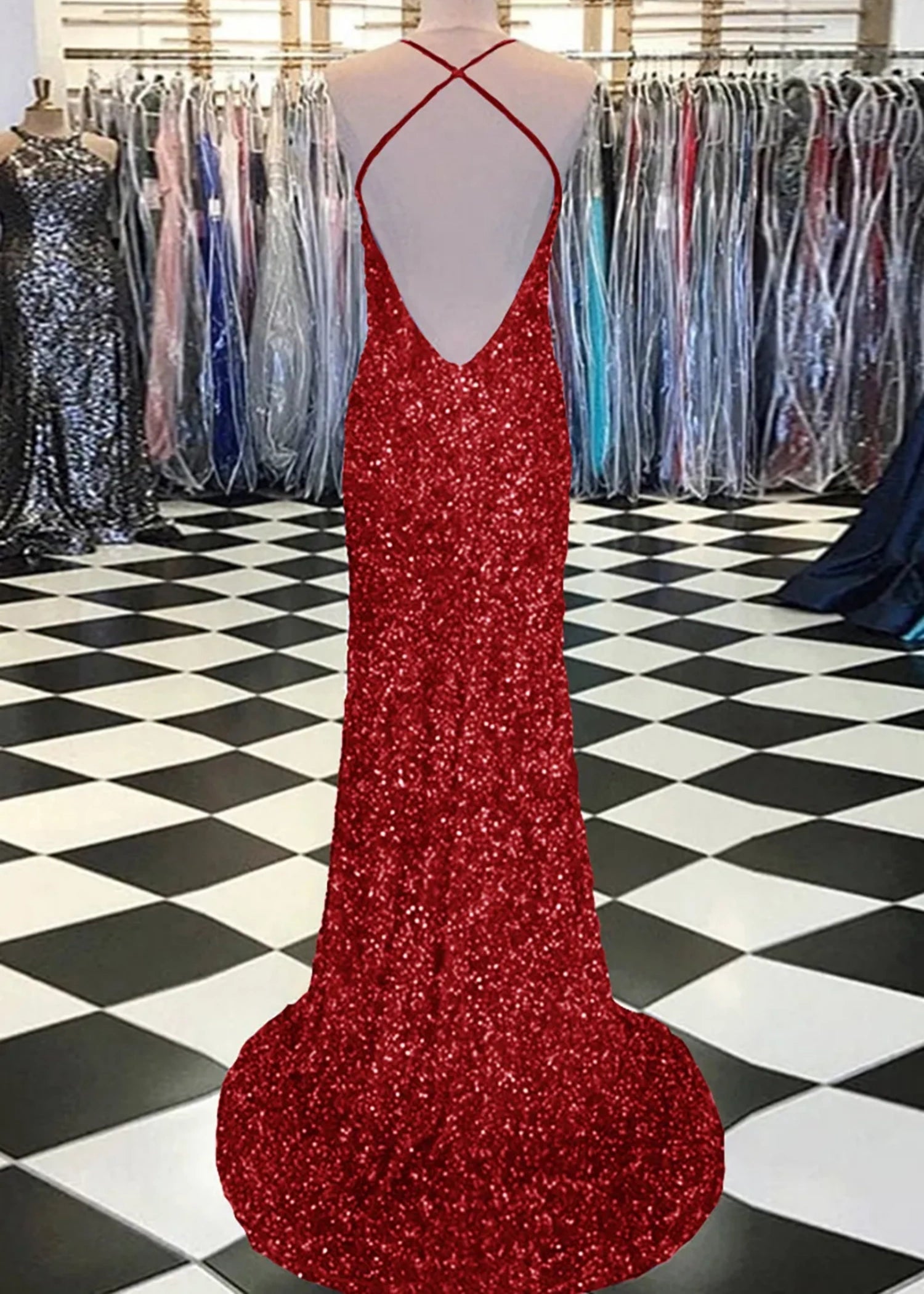 Aurora | Mermaid Long Royal Blue Prom Dress With Sequin Slit - Red - US0 - PromDressClub