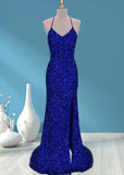 Aurora | Mermaid Long Royal Blue Prom Dress With Sequin Slit - Royal Blue - US0 - PromDressClub