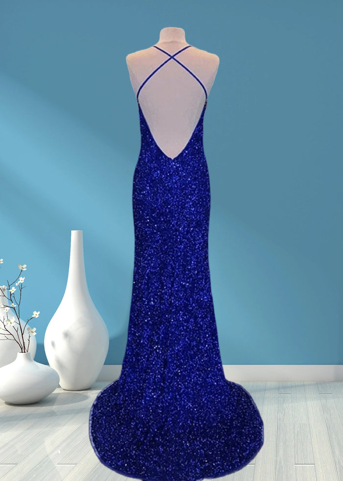 Aurora | Mermaid Long Royal Blue Prom Dress With Sequin Slit - Royal Blue - PromDressClub
