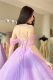 Audrey |Ball Gown Tulle Lilac Prom Dresses off the Shoulder - Purple - US0 - PromDressClub