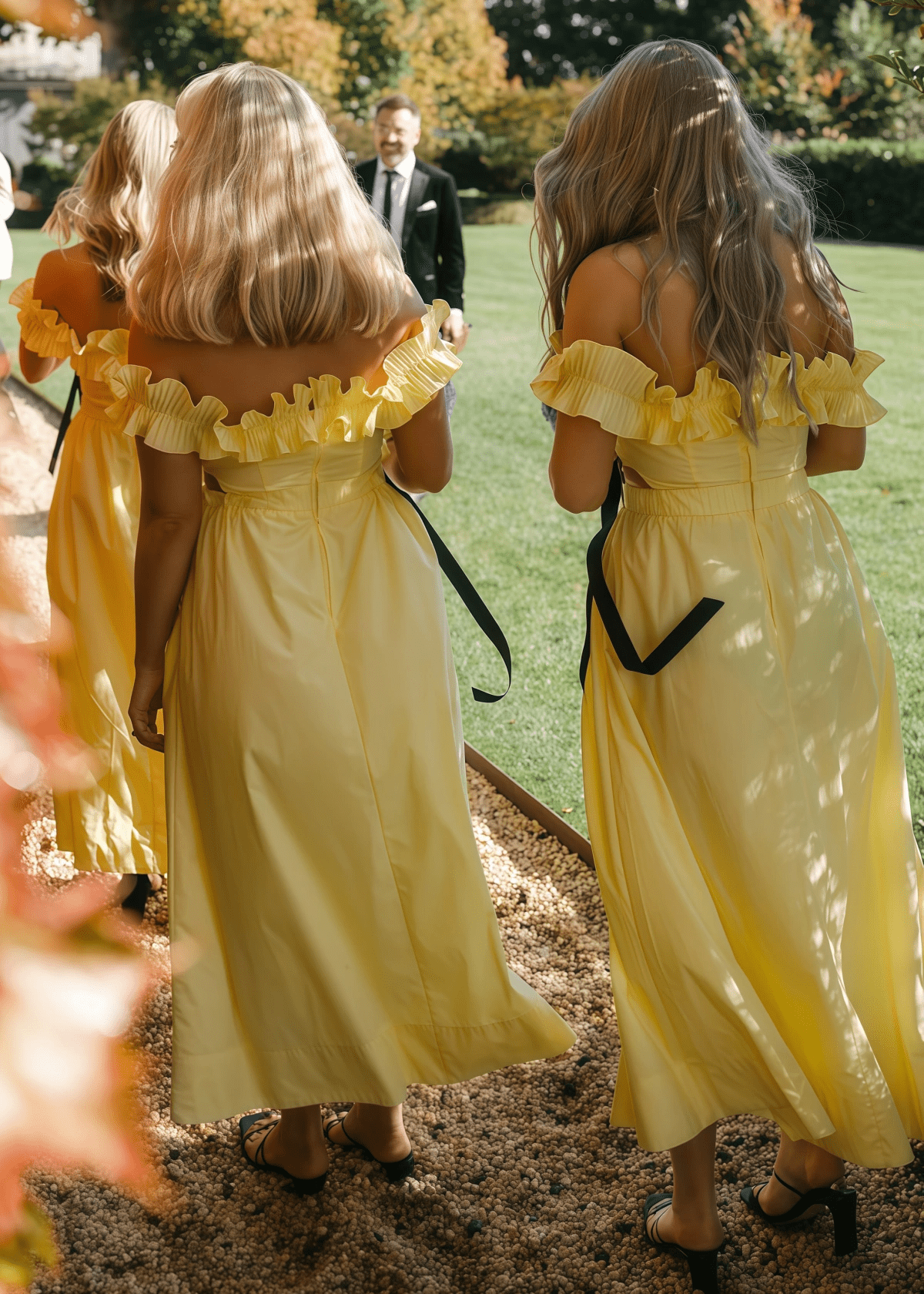 Barbara | Chic A - Line Ruffles Backless Pale Yellow Satin Maxi Bridesmaid Dress with Off the Shoulder - Pale Yellow - PROMDRESS Club