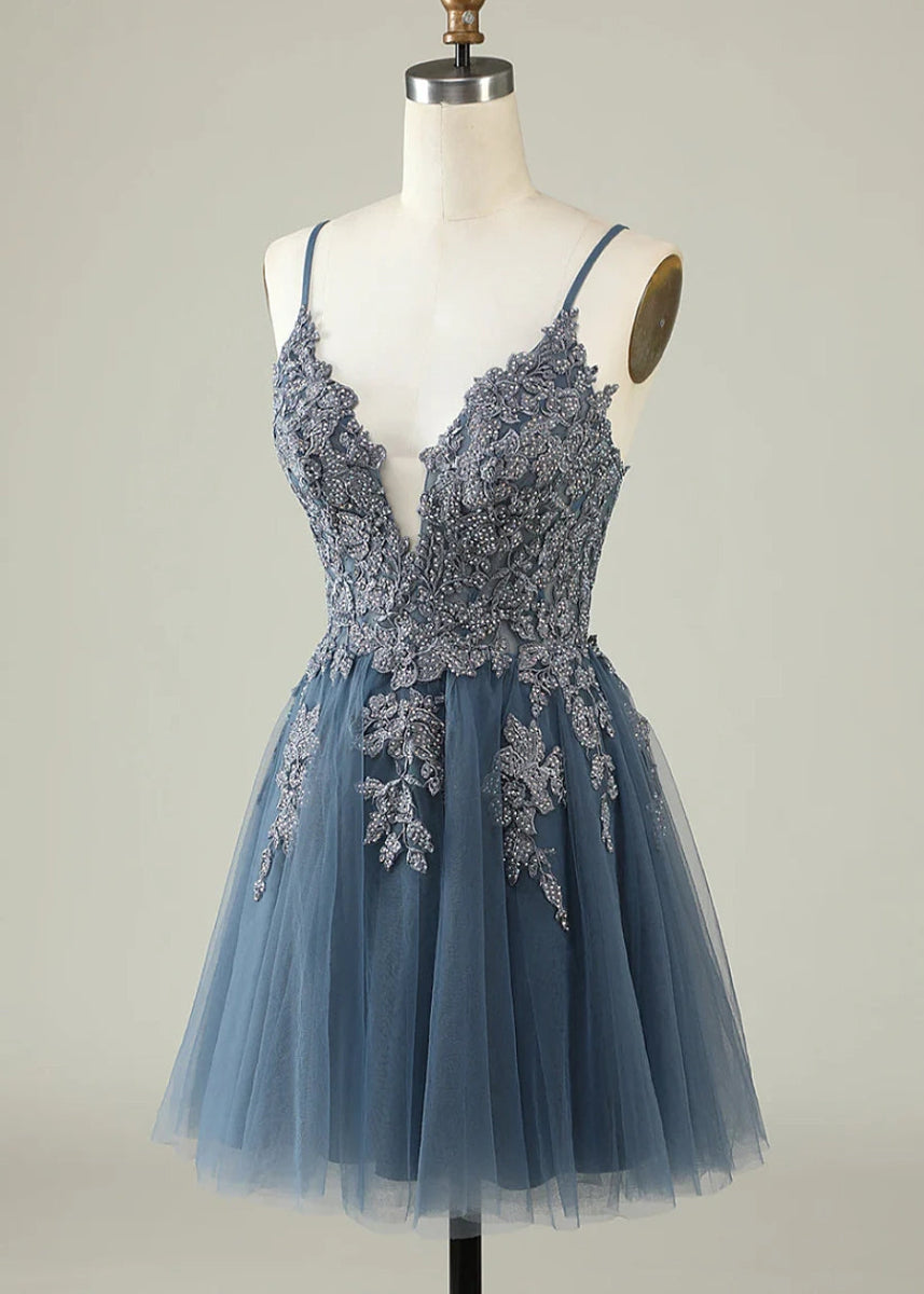 Bellona | Homecoming Dresses in Dusty Blue, Blush +3 Colors – Shop Now! - Dusty Blue - PromDressClub