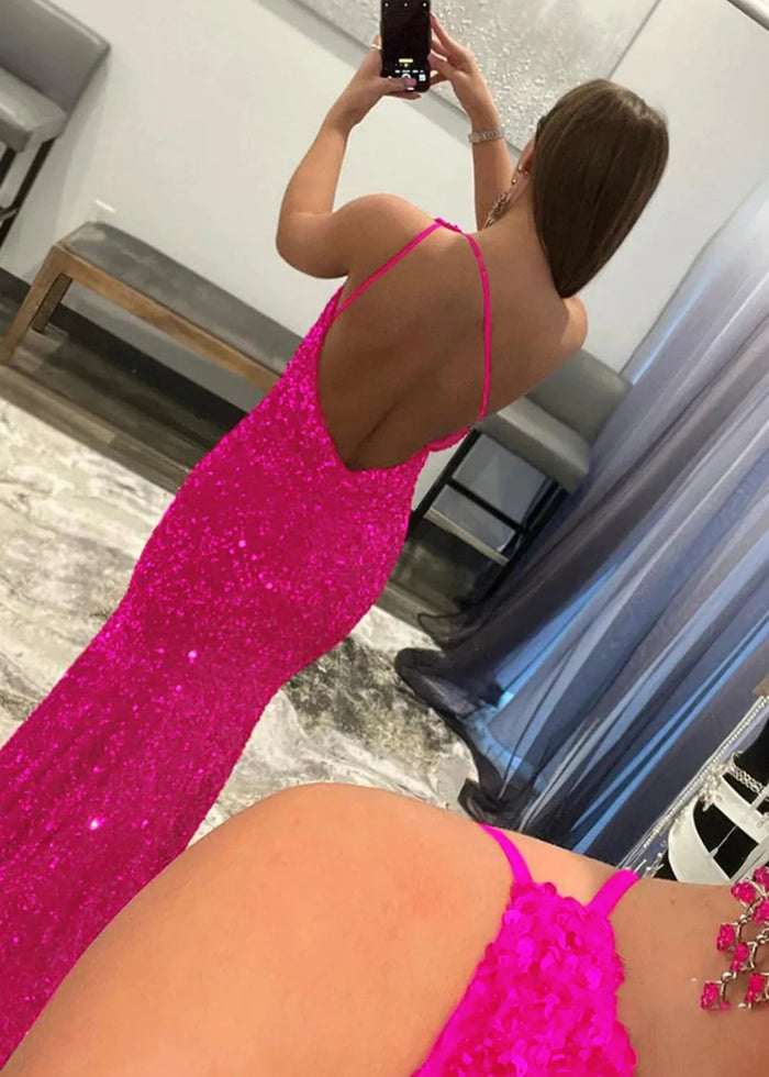 Bernice | Mermaid Long Pink Prom Dresses With Sequins One Shoulder - Fuchsia - PromDressClub