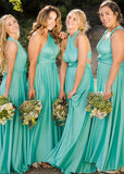 Bertha | A - Line Backless Infinty Green Chiffon Maxi Bridesmaid Dress with Sleeveless - Green - PROMDRESS Club