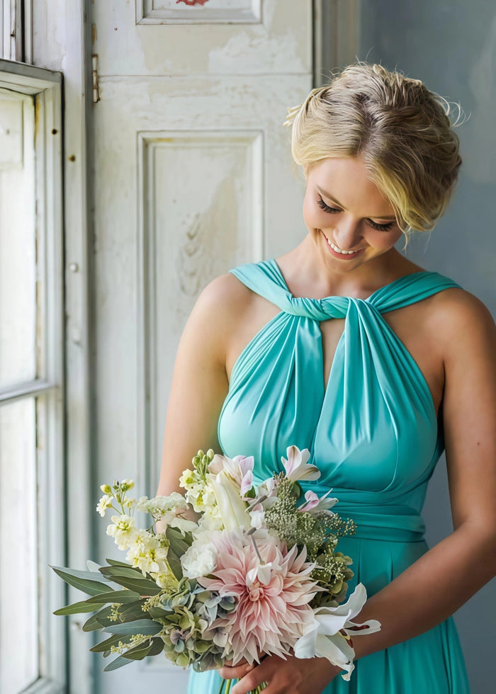 Bertha | A - Line Backless Infinity Green Chiffon Maxi Bridesmaid Dress with Sleeveless - Price #price_variant_lowest# - Green - PromDressClub