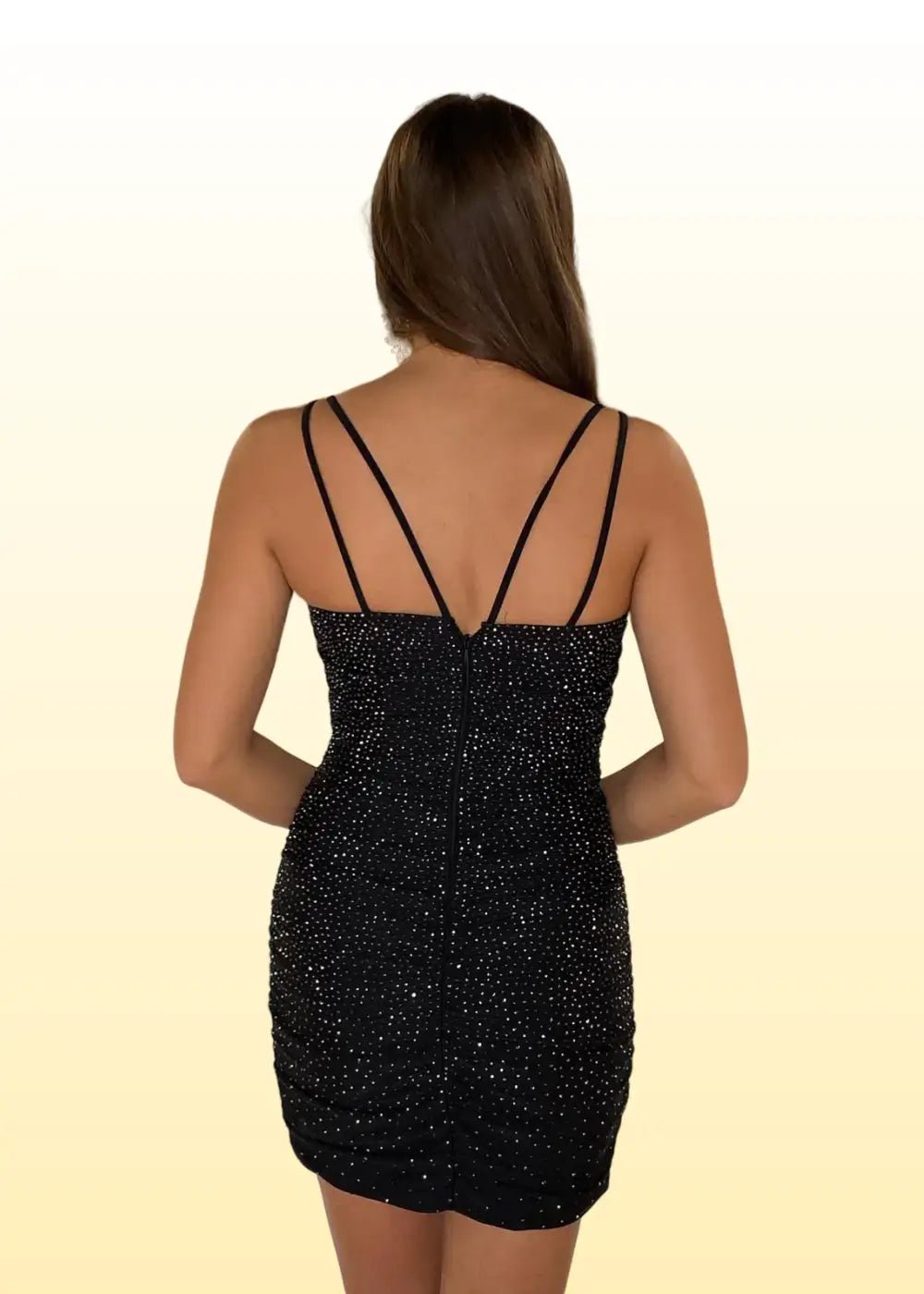 Natividad |Bodycon Spaghetti Straps Black Square Short/Mini Homecoming Dress with Sequins Beading - Black - US0 - PromDressClub