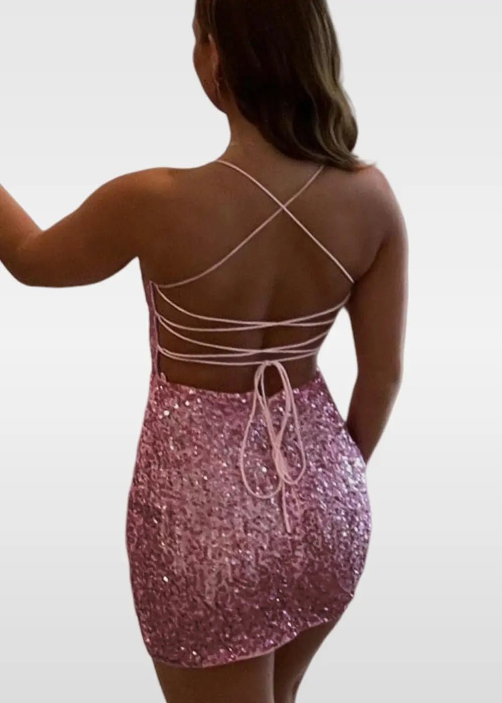 Queena |Bodycon Square Pink Short Homecoming Dresses with Sequined - Pink - PromDressClub