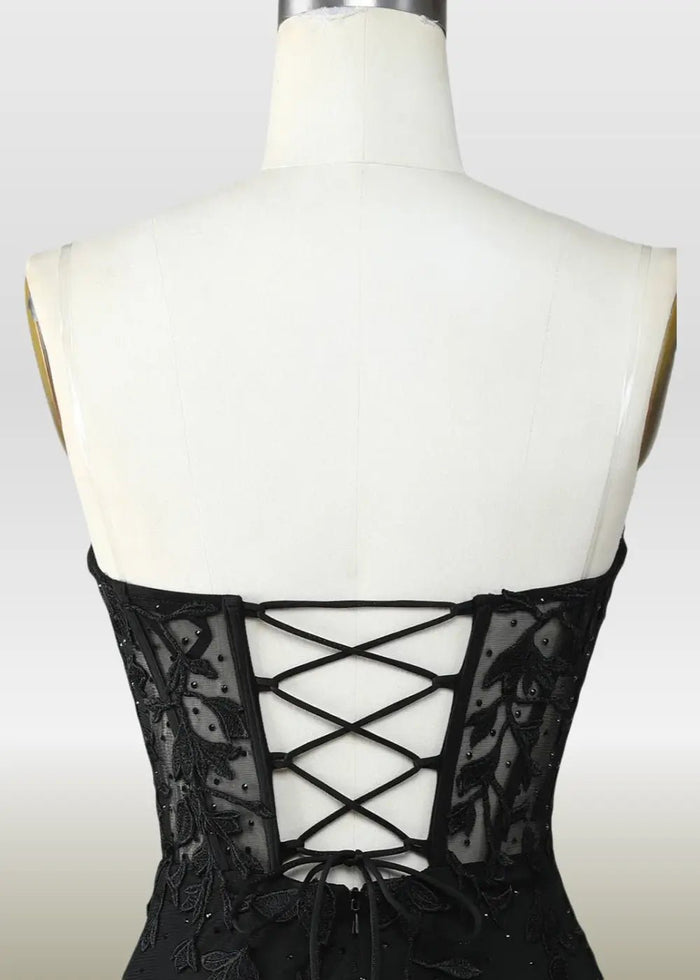 Mildred |Bodycon Sweetheart Corset Dress Pink Lace Homecoming Dress with Appliques - Black - PromDressClub