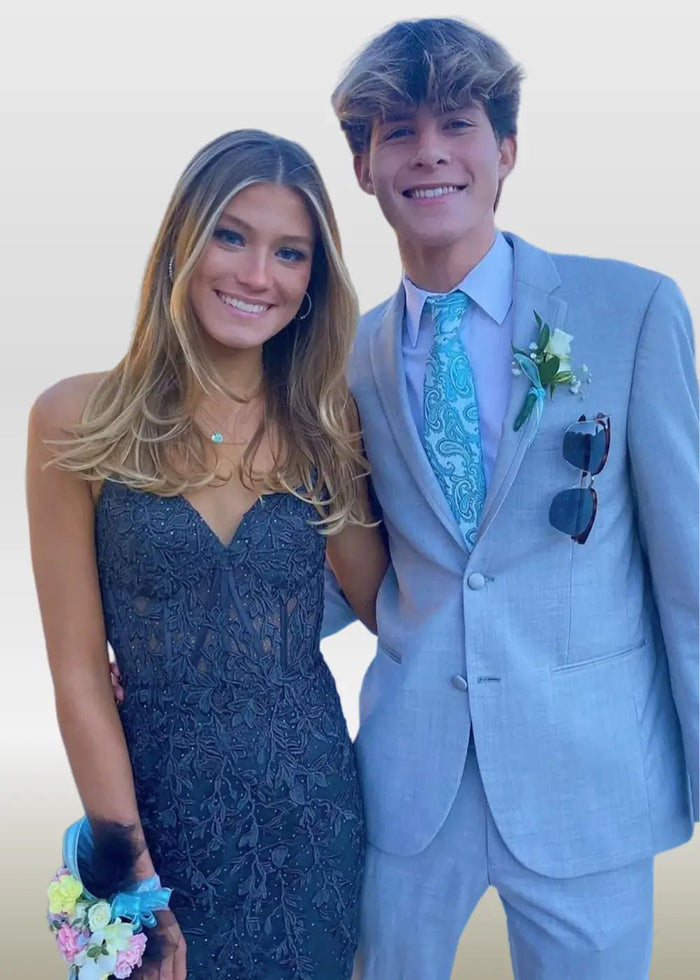 Mildred |Bodycon Sweetheart Corset Dress Pink Lace Homecoming Dress with Appliques - Navy Blue - PromDressClub