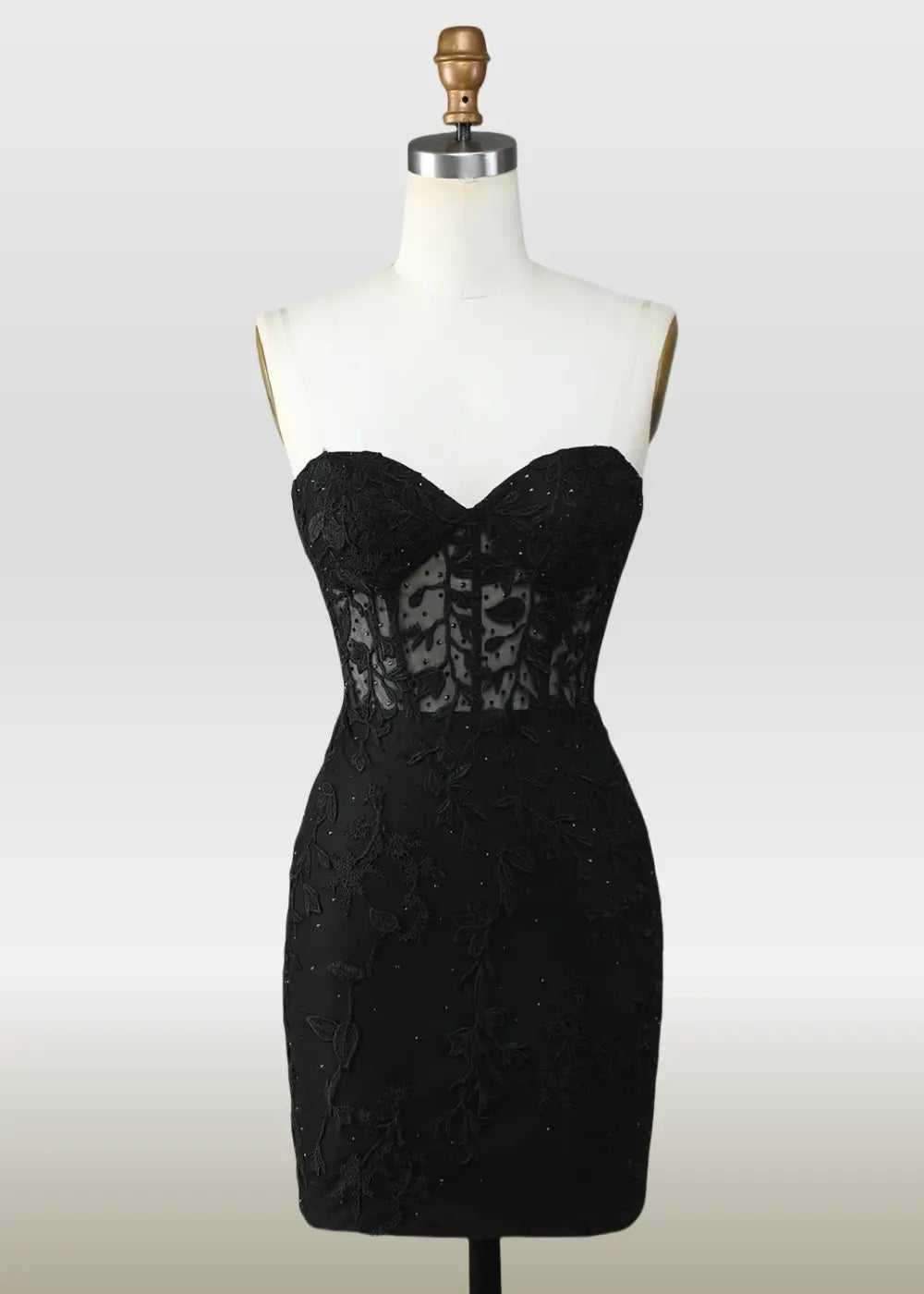 Mildred |Bodycon Sweetheart Corset Dress Pink Lace Homecoming Dress with Appliques - Black - PromDressClub