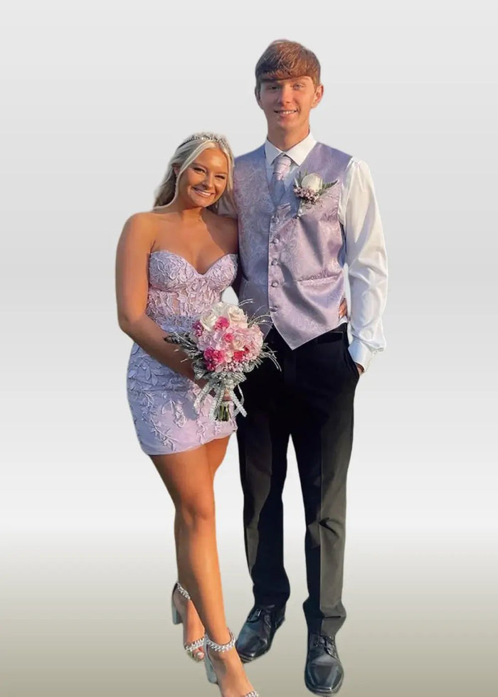 Mildred |Bodycon Sweetheart Corset Dress Pink Lace Homecoming Dress with Appliques - Purple - PromDressClub