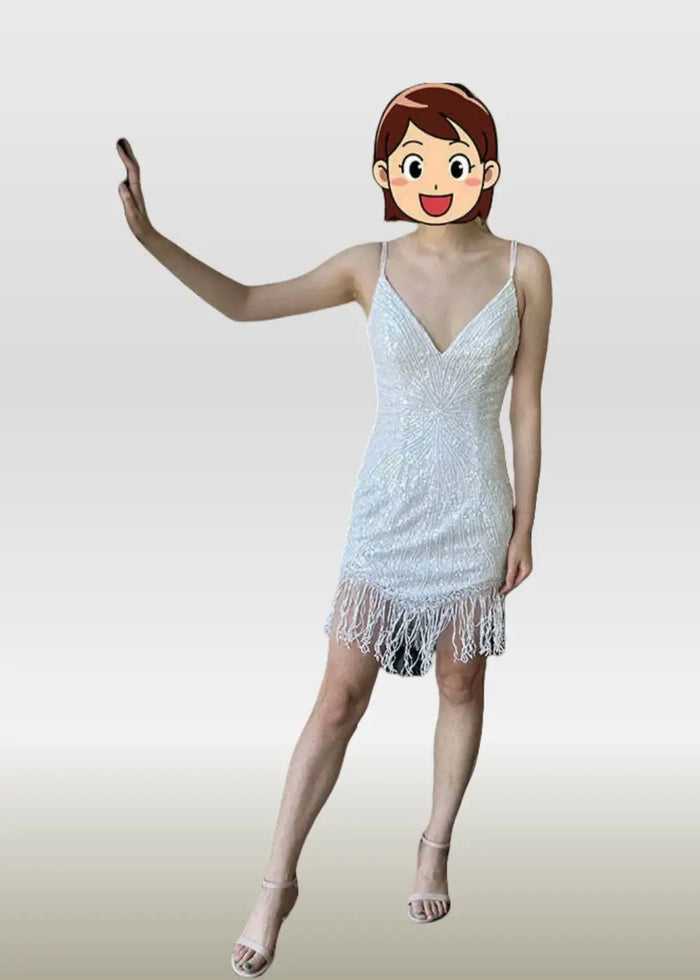 Maxine |Bodycon Sheath Corset White Sequin Short Homecoming Dress with Tassel - PromDressClub