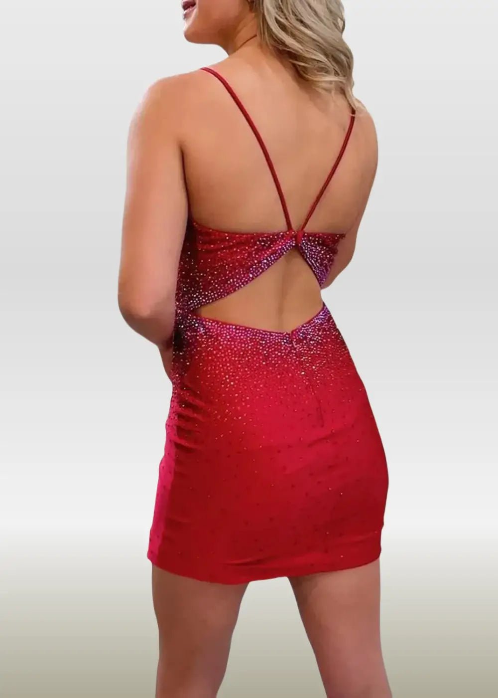 Martina |Bodycon V - neck Sparkly Spaghetti Straps Corset Dress Black Short Homecoming Dress with Beading - Red - PromDressClub